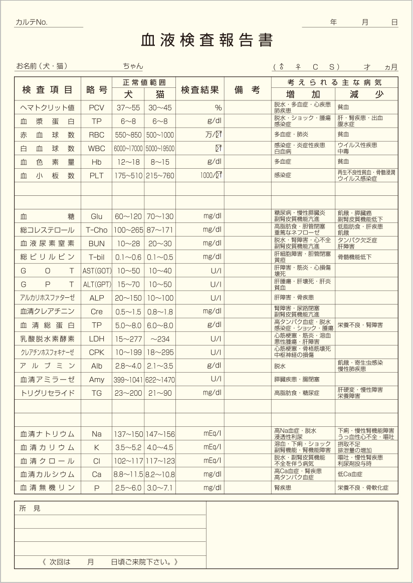 血液検査報告書